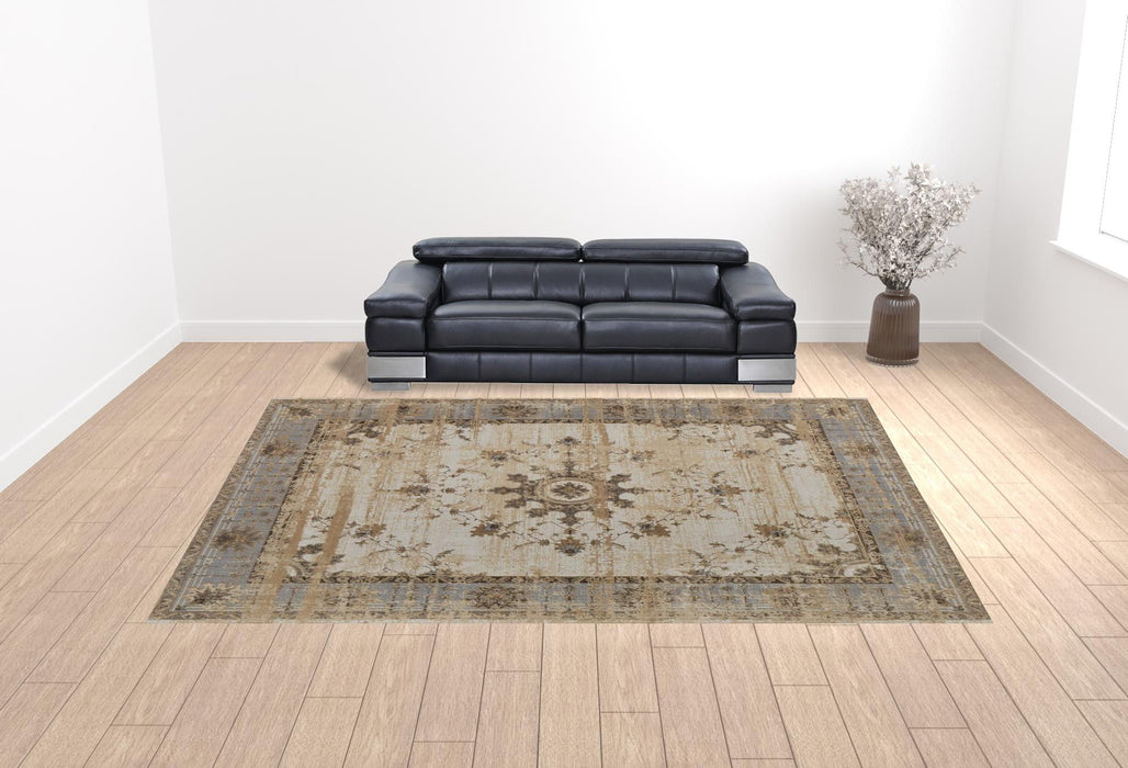 12' x 15' Power Loom Distressed Area Rug - Tan Brown And Gray