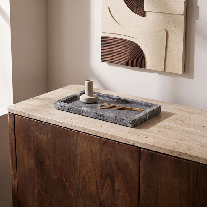 Meridian Furniture Nolan genuine travertine tray with sleek rectangular design, perfect for serving or decorative use.