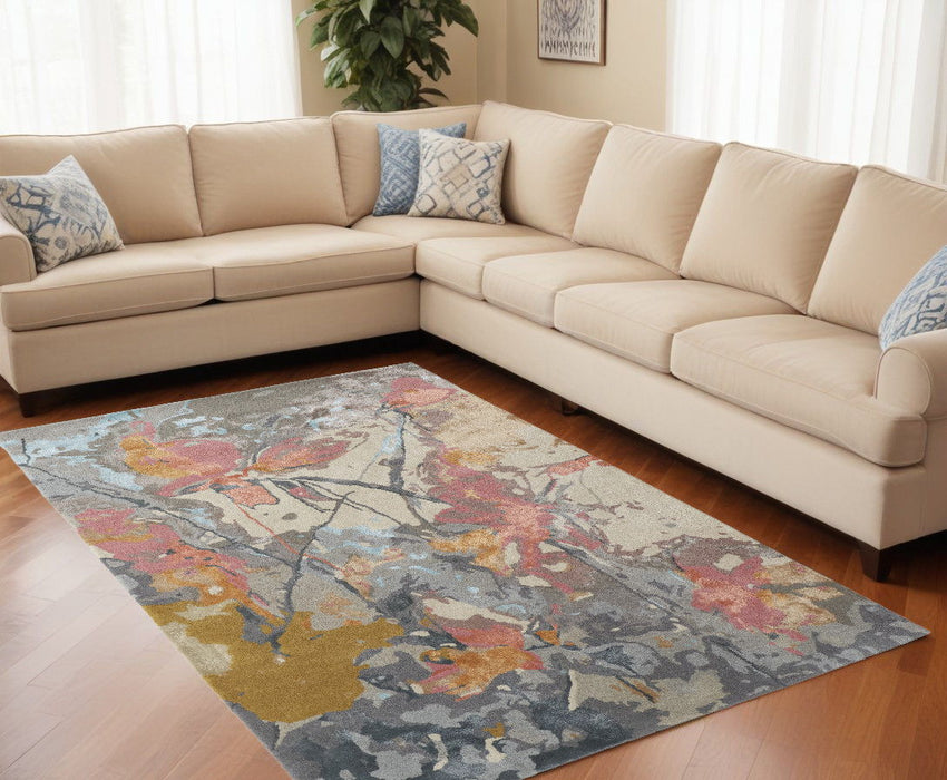 8' x 10' Wool Floral Hand Tufted Area Rug - Ivory Pink And Blue