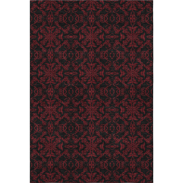 9' X 12' Medallion Washable Area Rug With UV Protection - Red And Black
