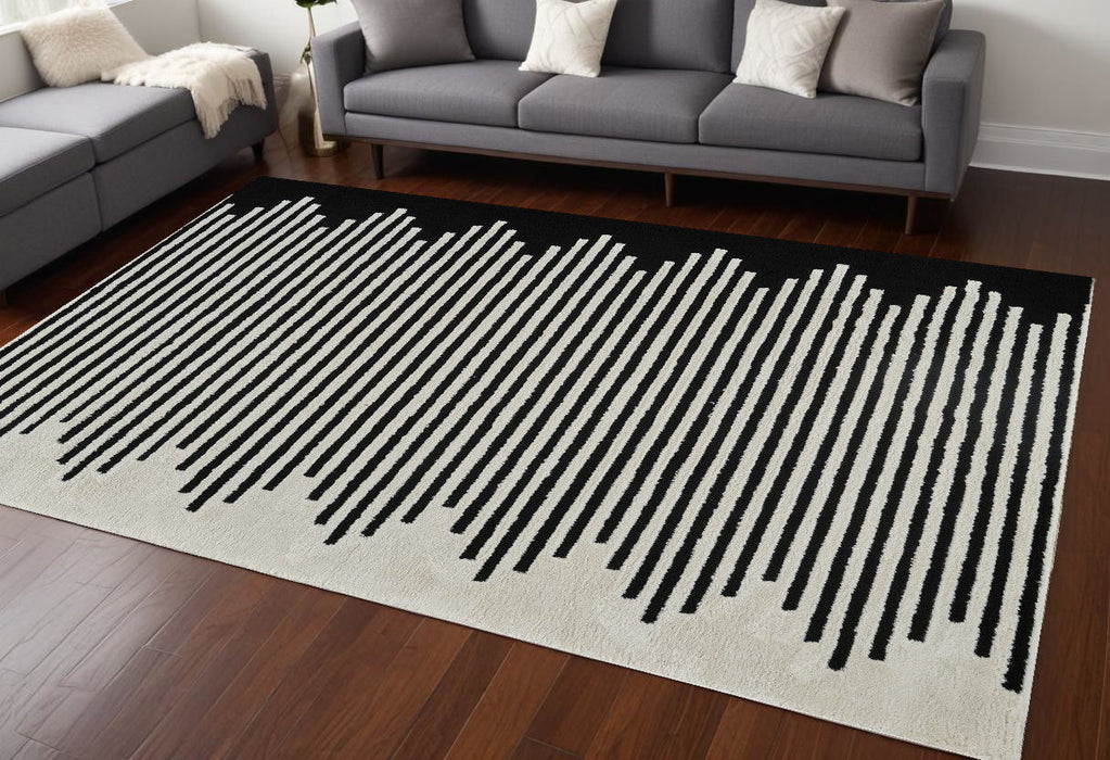 8' x 11' Modern Abstract Distressed Area Rug - Cream And Black