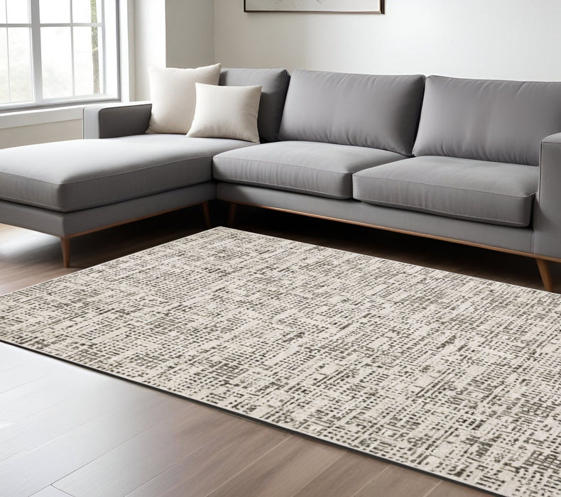 6' x 9' Abstract Power Loom Stain Resistant Area Rug - Ivory Gray Charcoal Brown And Beige