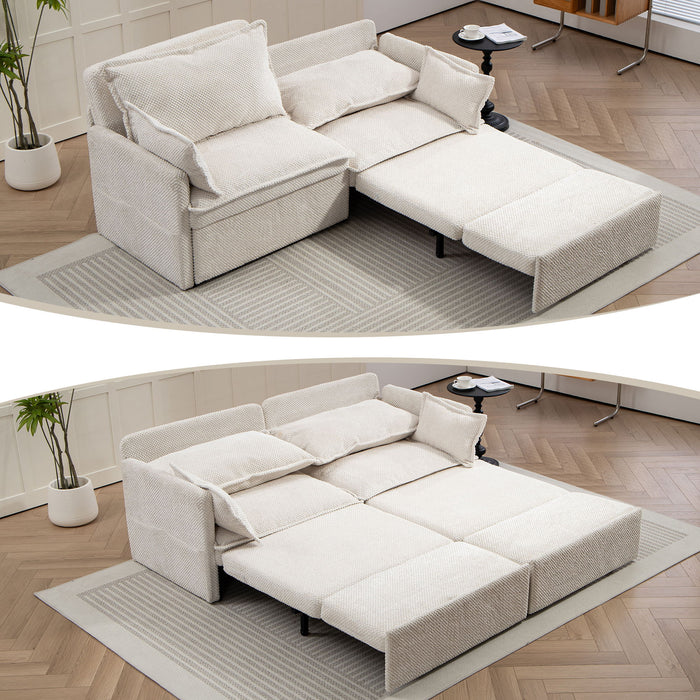 Giga pull-out sofa bed with side storage and USB charging ports, featuring a convertible sleeper sofa couch in a modern living room setting.
