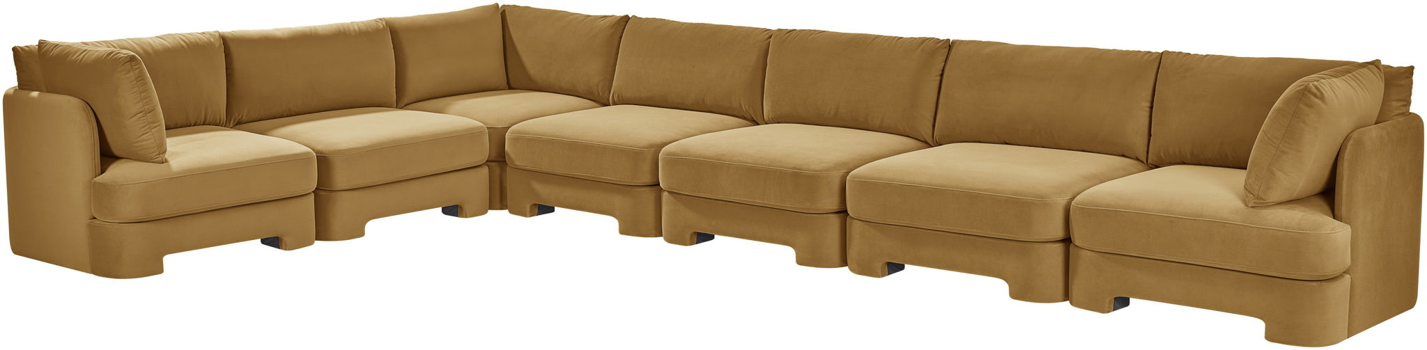 Meridian Furniture Hammond velvet upholstered 7-piece sectional sofa in a stationary living room setting.