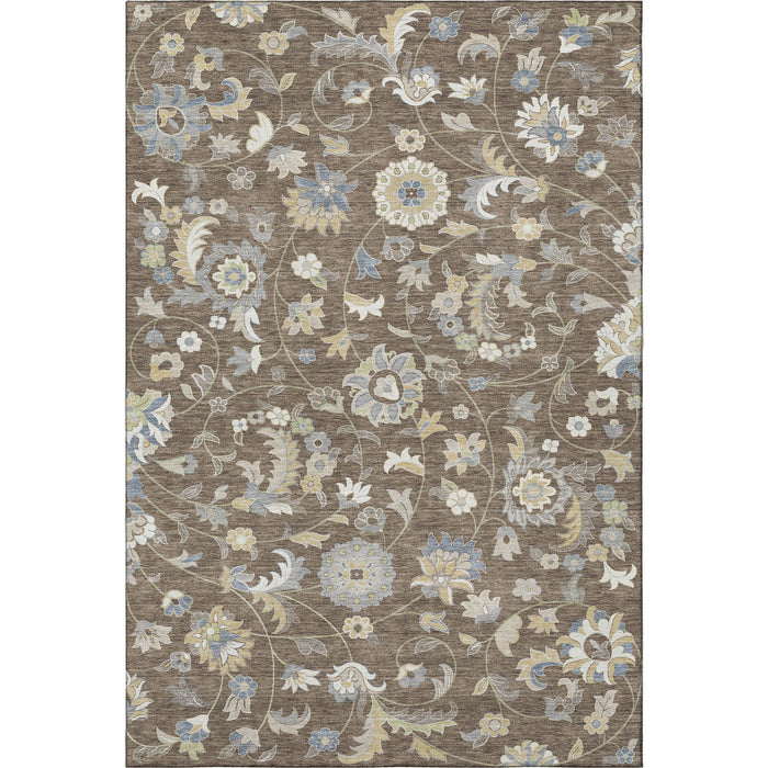 10' X 14' Floral Washable Area Rug With UV Protection (678970) - Chocolate / Blue / Beige