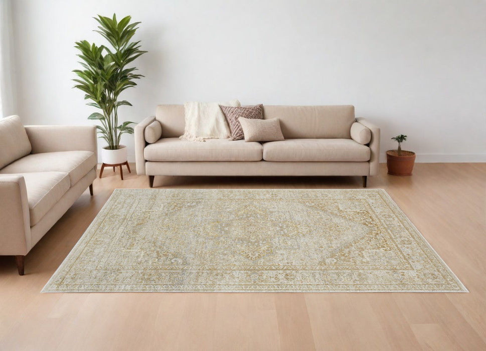 8' x 10' Oriental Power Loom Area Rug - Ivory And Gold