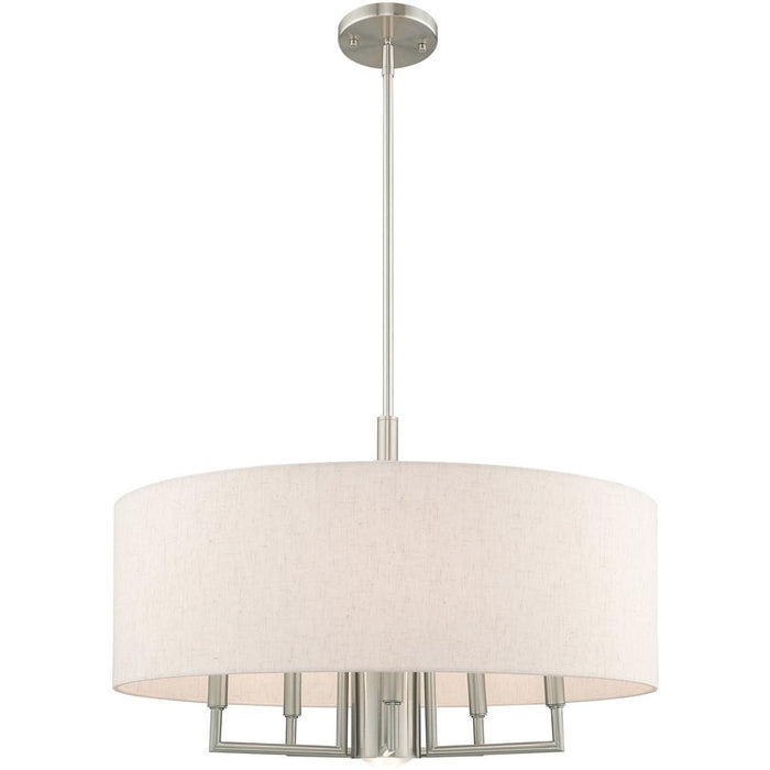 25" Six Light Dimmable Chandelier With Shades - Nickel