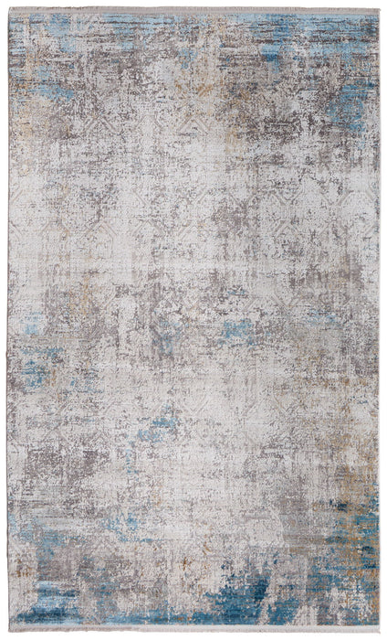 7' X 10' Industrial Abstract Power Loom Area Rug With Fringe - Ivory