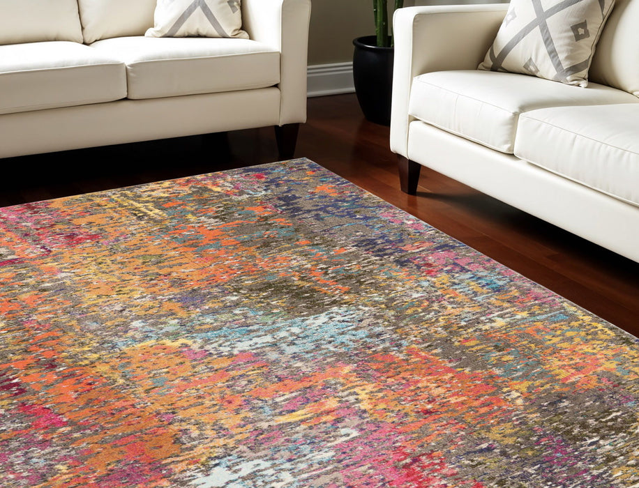 8' X 11' Abstract Non Skid Area Rug - Blue And Orange