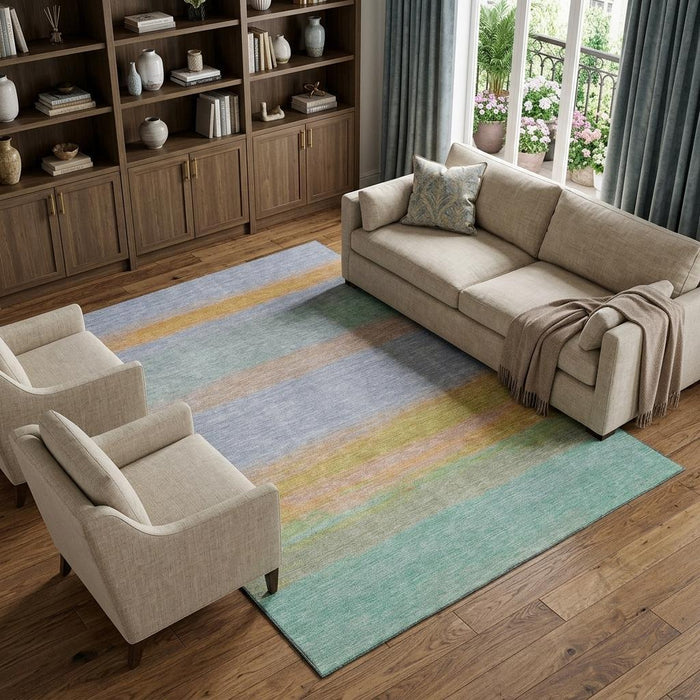 10' X 14' Striped Washable Area Rug With UV Protection (692661) - Lavender / Orange / Teal