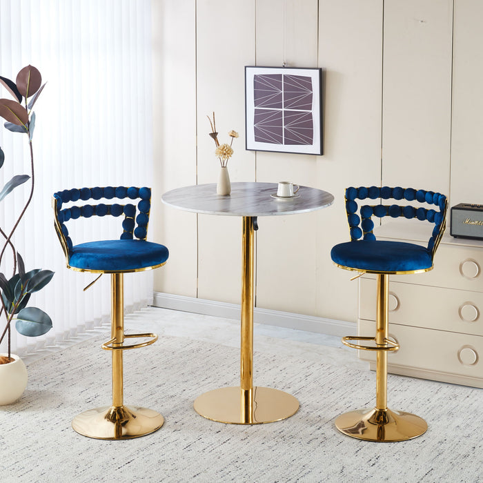 Set of 2 Giga modern bar stools with iron tube legs, soft cushions, and comfortable backrests, ideal for kitchen or bar area.