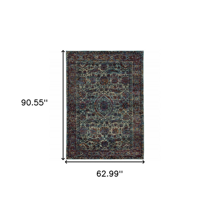 5' x 7' Oriental Power Loom Area Rug - Blue And Purple