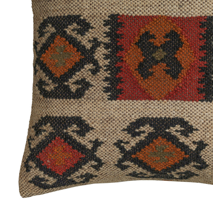 Terra 20-inch square wool and jute Kilim throw pillow cover in clay, TOV Furniture, with geometric woven design.