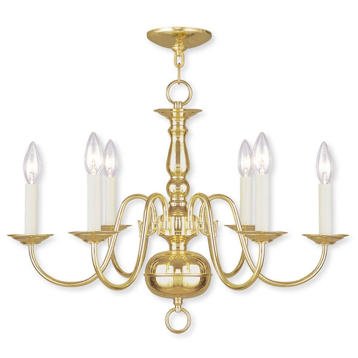 18" Six Light Dimmable Chandelier With Shades - Brass