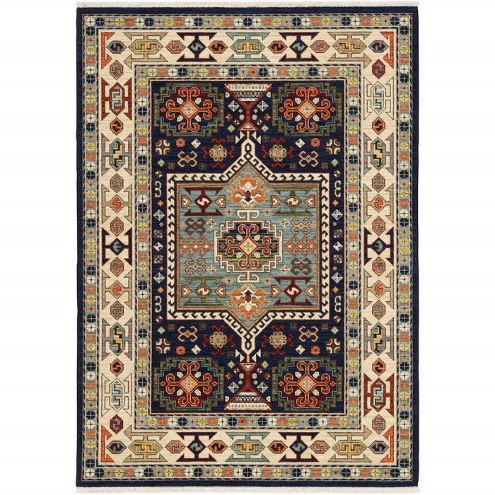 6' x 9' Machine Woven Medallion Indoor Area Rug - Blue Ivory