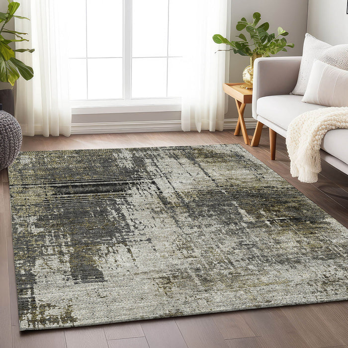8' X 10' Abstract Washable Area Rug With UV Protection - Taupe / Gray