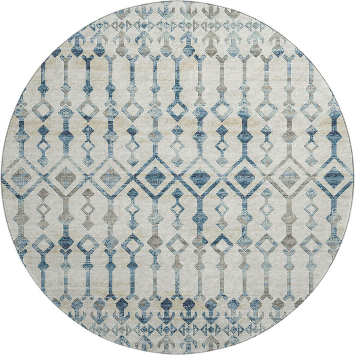 8' Tribal Washable Round Rug With UV Protection (644141) - Ivory / Blue