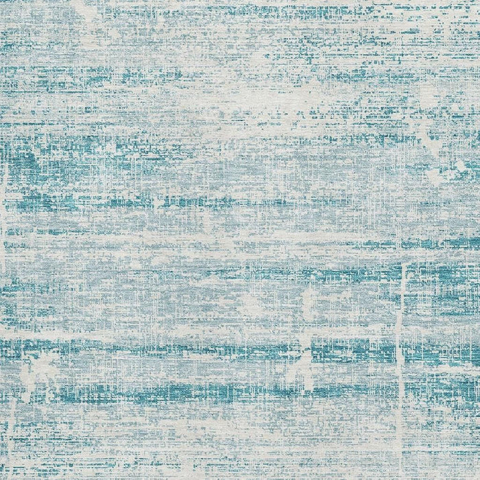 9' X 12' Abstract Washable Area Rug Polyester With UV Protection - Teal And Ivory