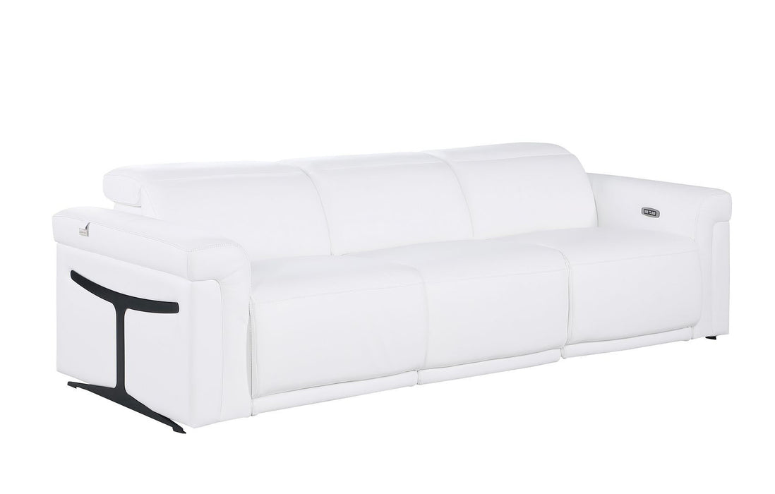 Top Grain Leather Reclining Metal USB Sofa (720361) - White