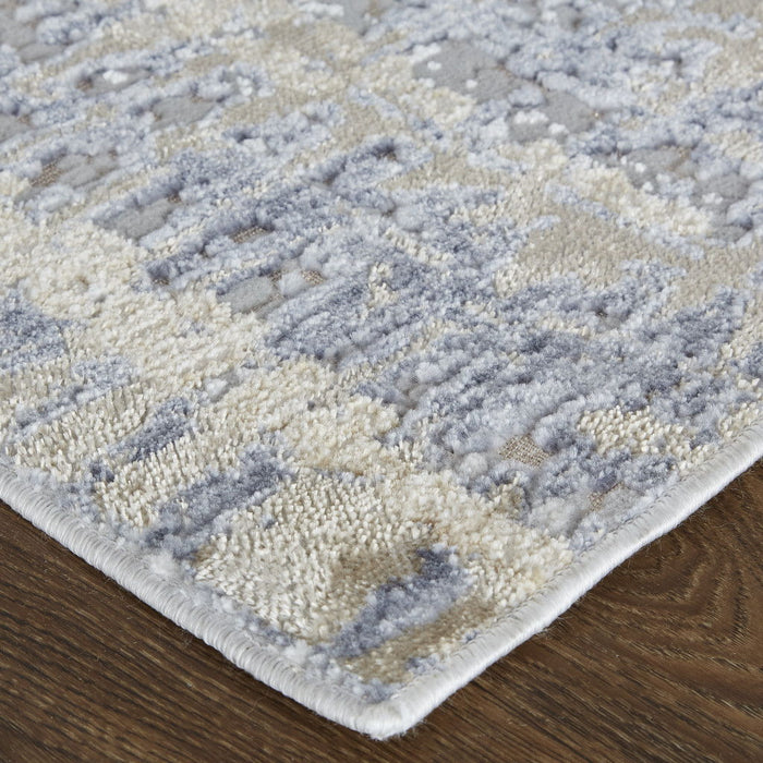 8' x 10' Abstract Power Loom Distressed Area Rug - Tan Brown And Blue