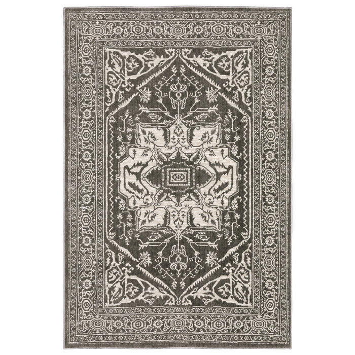 10' X 13' Oriental Area Rug - Gray / Ivory