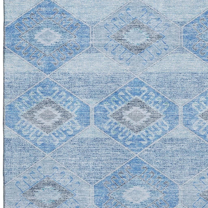 10' X 14' Geometric Washable Area Rug With UV Protection (705989) - Blue / Gray