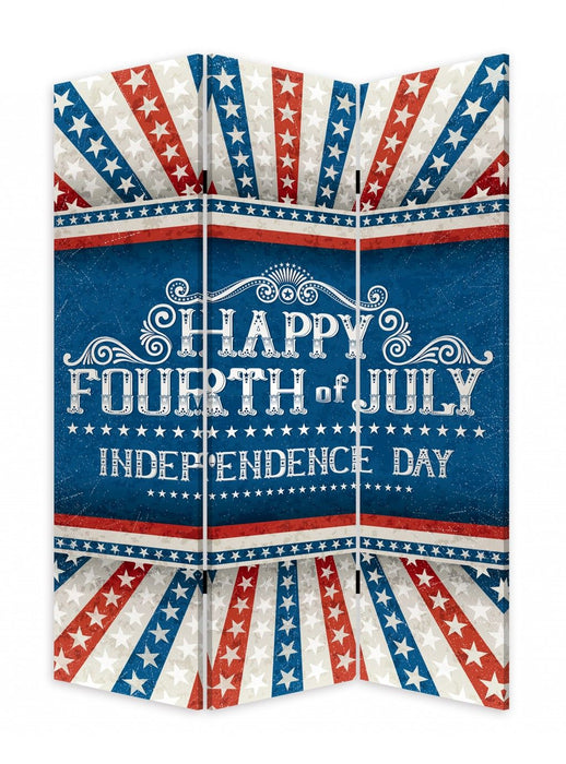 Happy 4Th Of July Three Panel Room Divider Screen - Blue and White