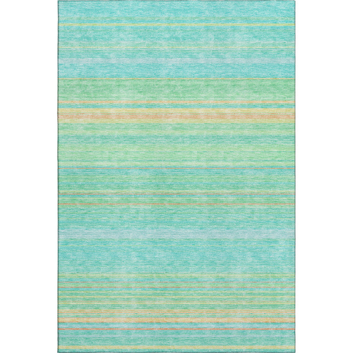 10' X 14' Striped Washable Area Rug With UV Protection (677291) - Aqua / Yellow / Peach