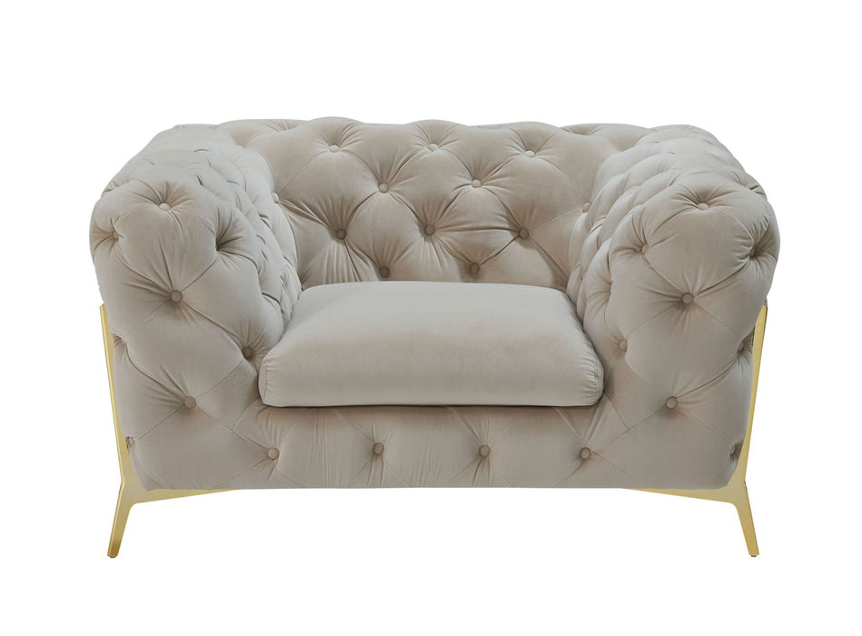 Tufted Velvet Solid Color Lounge Chair - Beige And Gold