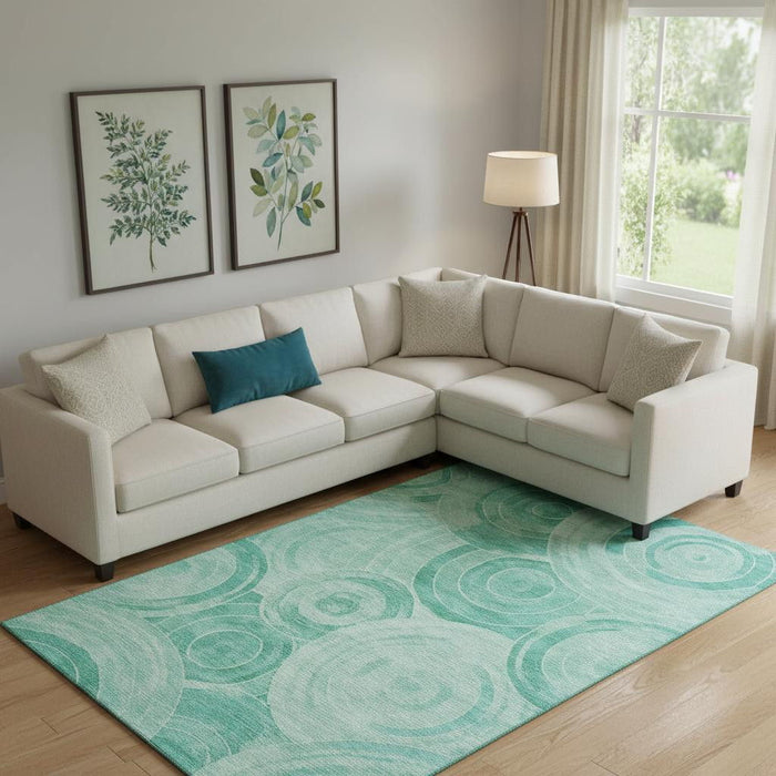 10' X 14' Geometric Washable Area Rug With UV Protection (700095) - Teal / Ivory