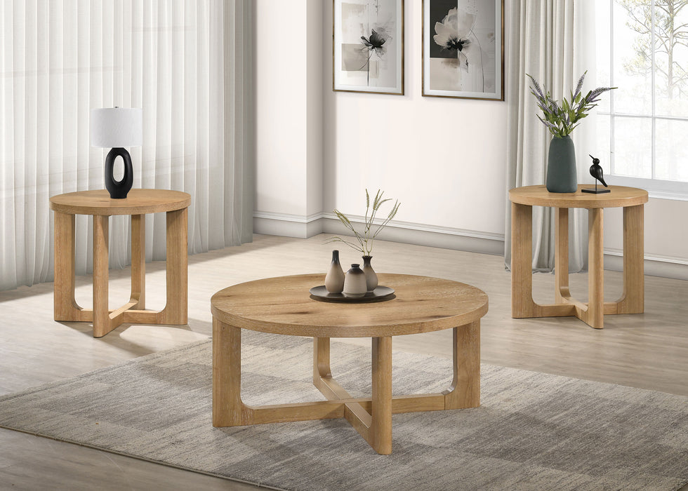 Kessler Round Sculptural Wood End Table Light Oak