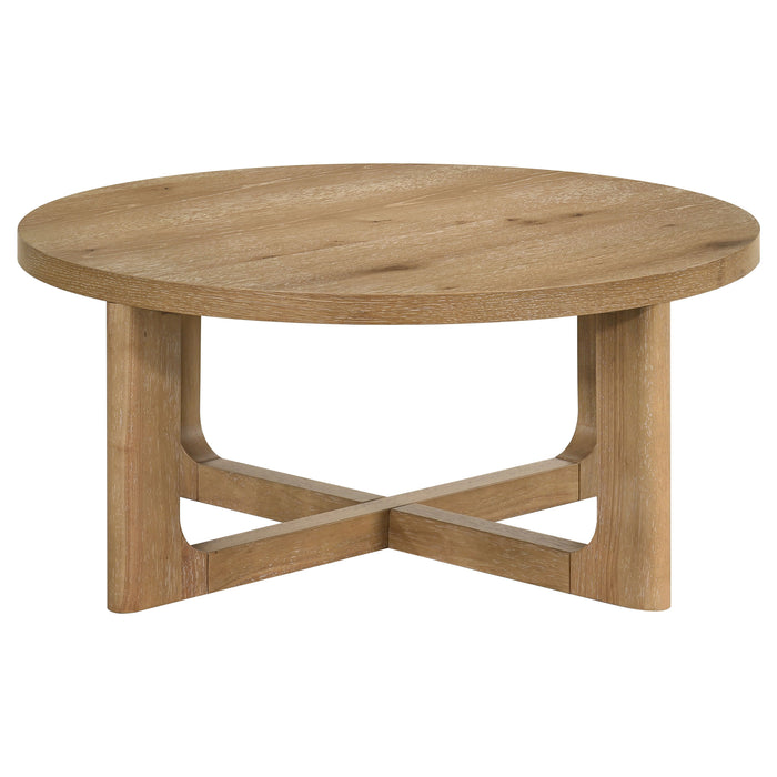 Kessler 2-piece Round Sculptural Wood Coffee Table Set Light Oak