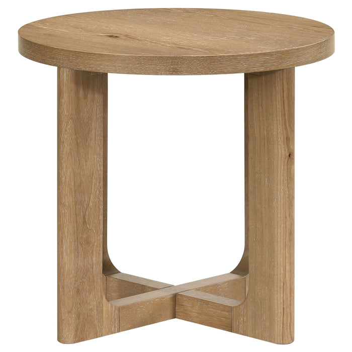 Kessler 3-piece Round Sculptural Wood Coffee Table Set Light Oak
