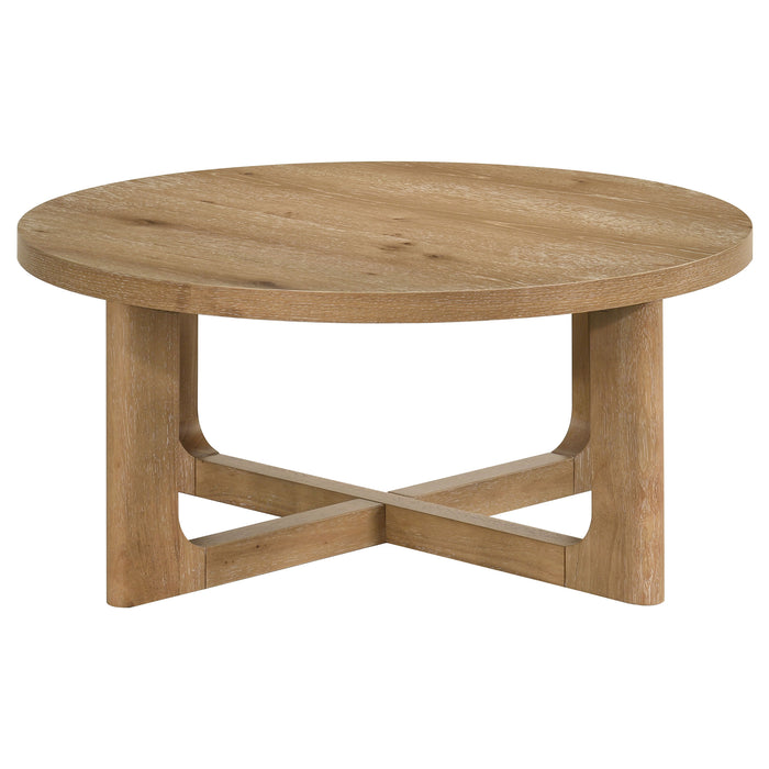 Kessler 3-piece Round Sculptural Wood Coffee Table Set Light Oak