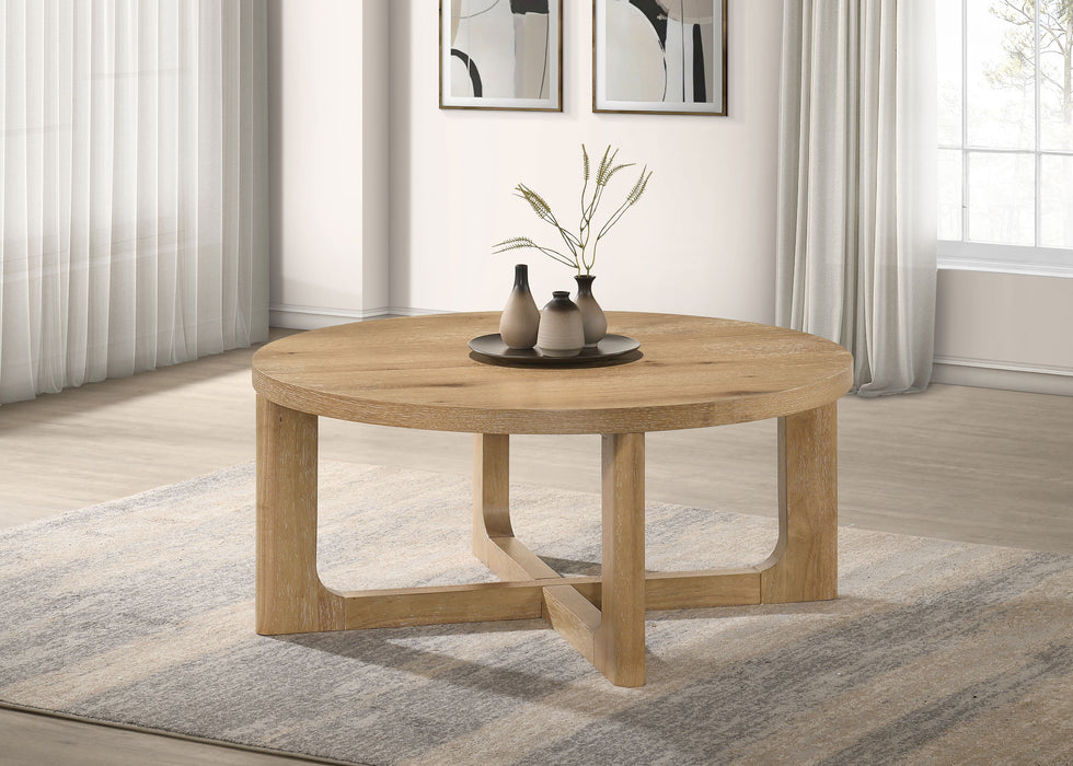 Kessler Round Sculptural Wood Coffee Table Light Oak