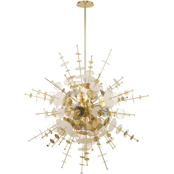 58" Twelve Light Dimmable Chandelier With Shades - Brass