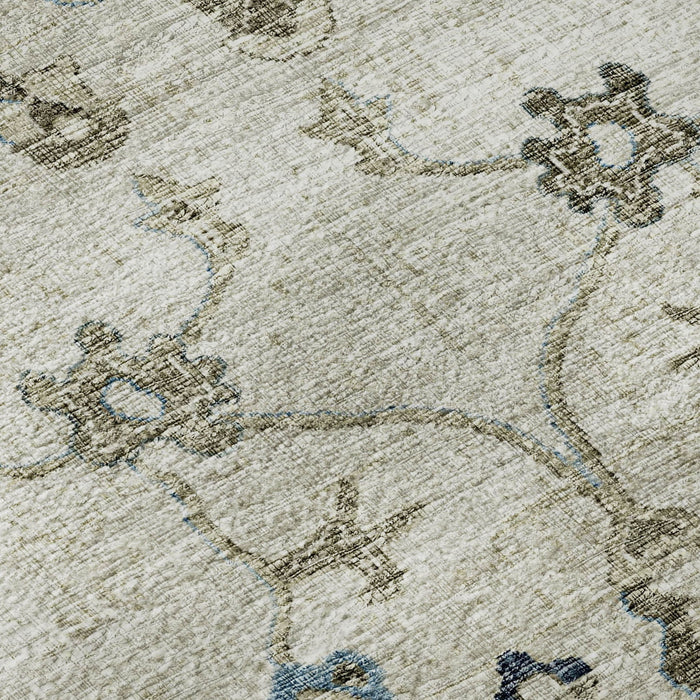 9' X 12' Floral Medallion Distressed Washable Area Rug With UV Protection (644609) - Blue / Ivory / Gray