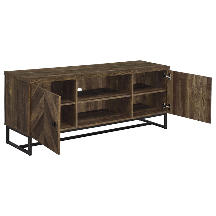CoasterEssence Myles 60-inch rustic oak TV stand with two doors and engineered wood construction
