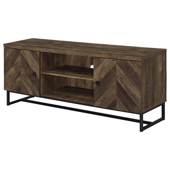 CoasterEssence Myles 2-door 60-inch TV stand in rustic oak engineered wood with open shelving