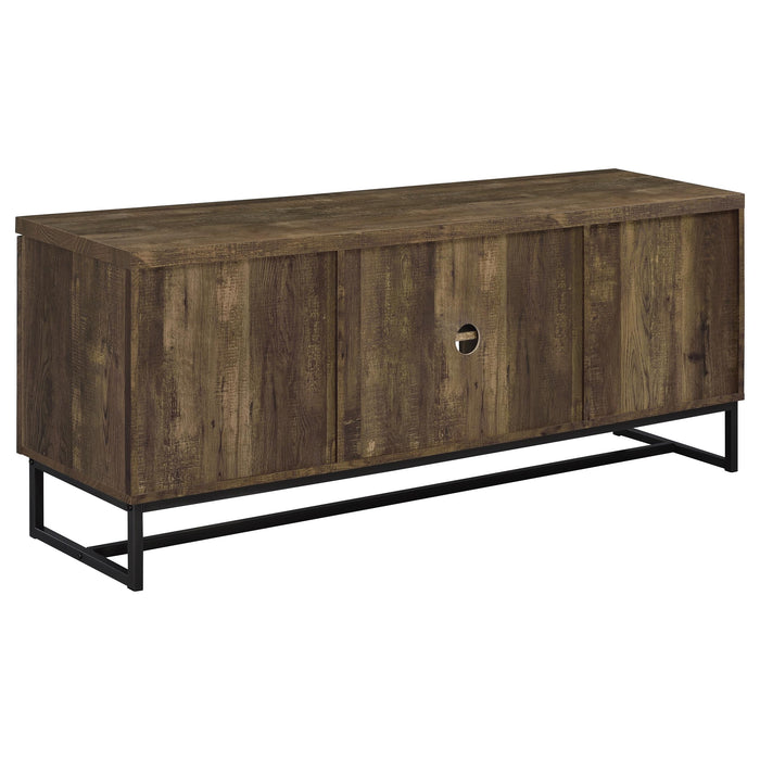 CoasterEssence Myles 60-inch TV stand in rustic oak with two doors and engineered wood construction