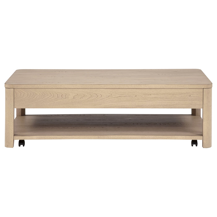 Marcelo Wood Coffee Table with 2 Drawers and Shelf Light Elm