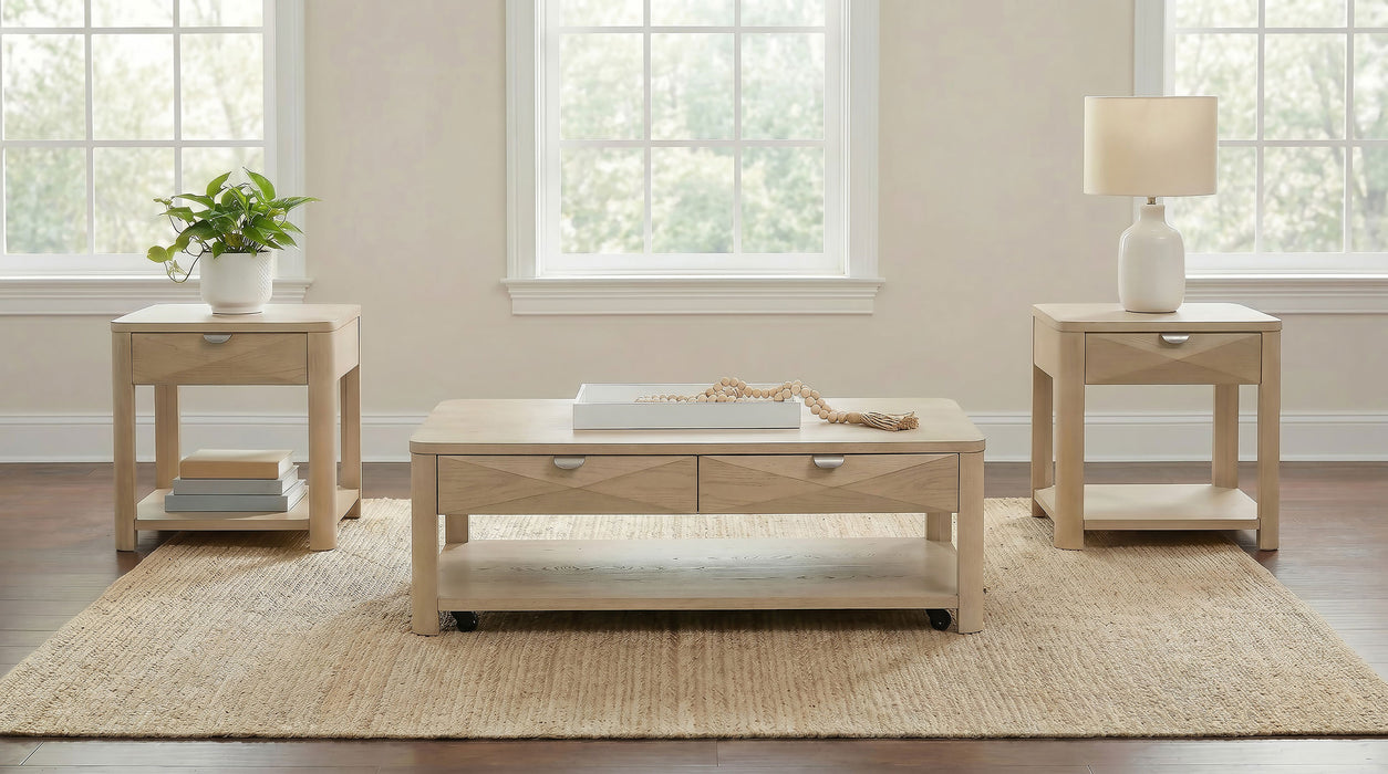 Marcelo Wood Coffee Table with 2 Drawers and Shelf Light Elm
