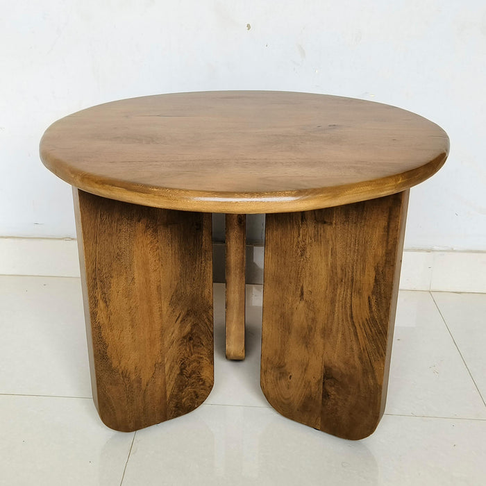 Dale Sculptural Round Solid Mango Wood End Table Honey Mango
