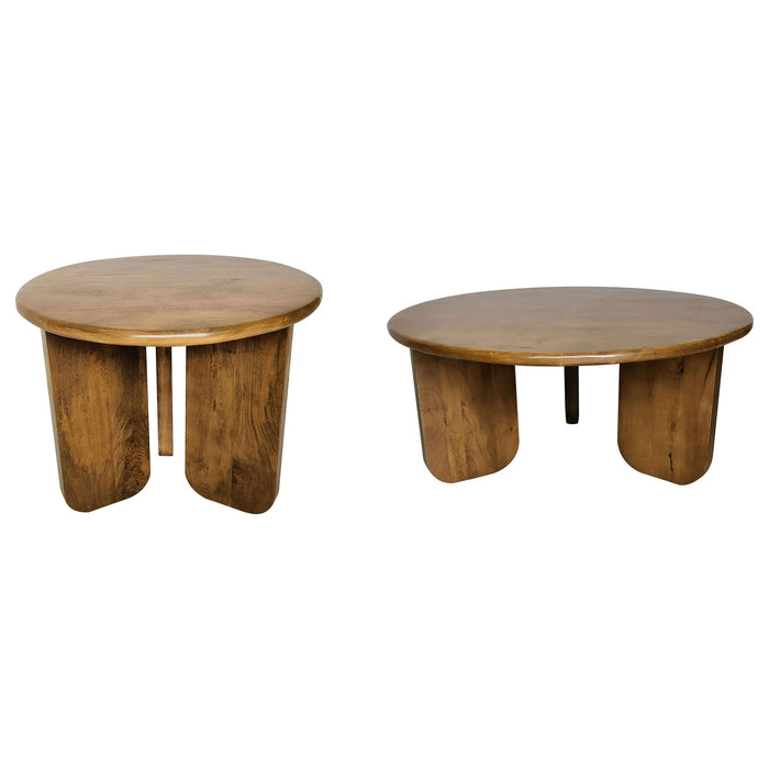 Dale 2-Piece Round Mango Wood Coffee and End Table Set Honey Mango