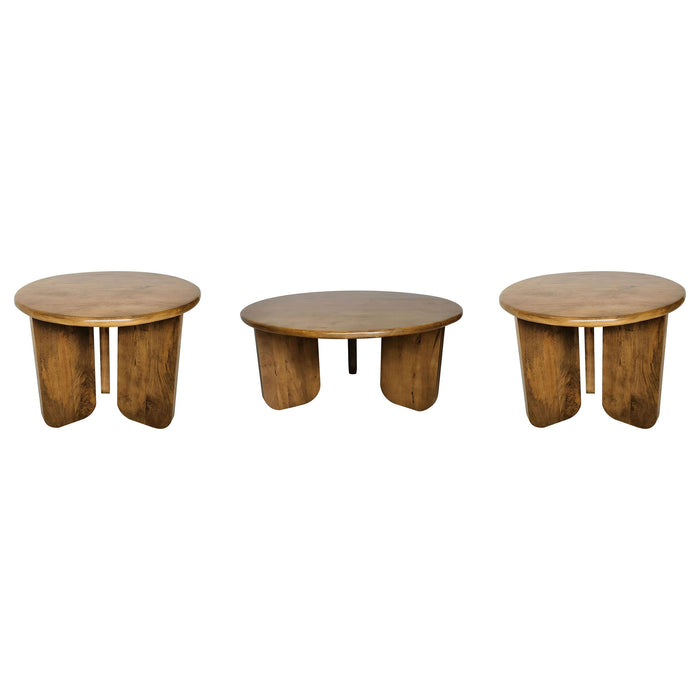 Dale 3-Piece Round Mango Wood Coffee and End Table Set Honey Mango