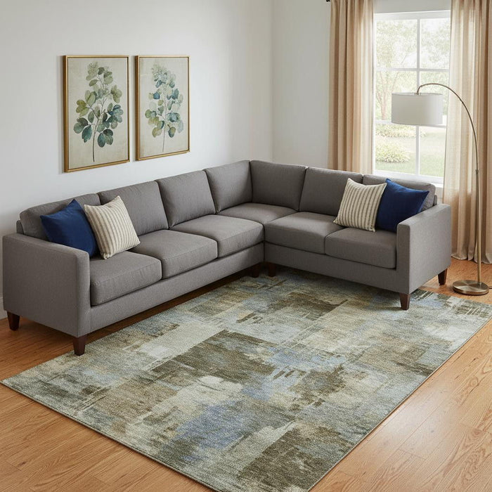 10' X 14' Abstract Washable Area Rug With UV Protection (717038) - Green / Gray
