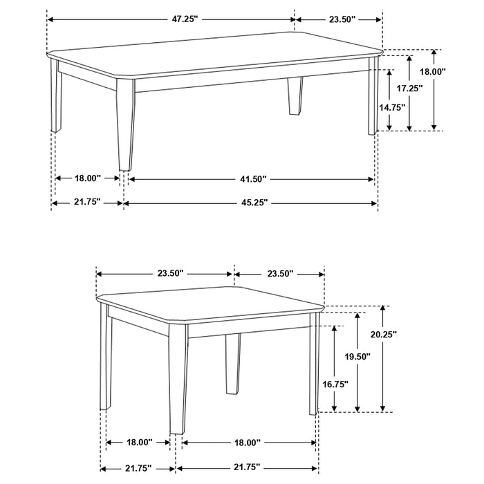 CoasterEssence Amaro 3-piece dark brown coffee and end table set with modern wood grain finish