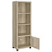 CoasterEveryday Sachin 3-piece 79-inch TV entertainment center in antique pine wood with storage cabinets and open shelving.