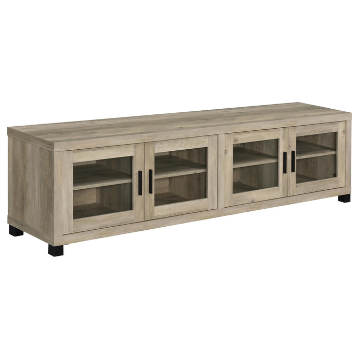 CoasterEveryday Sachin 3-piece antique pine TV entertainment center with shelves and drawers, 79-inch length, rustic furniture style