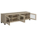 CoasterEveryday Sachin 3-piece 79-inch TV entertainment center in antique pine wood with shelves and storage compartments.